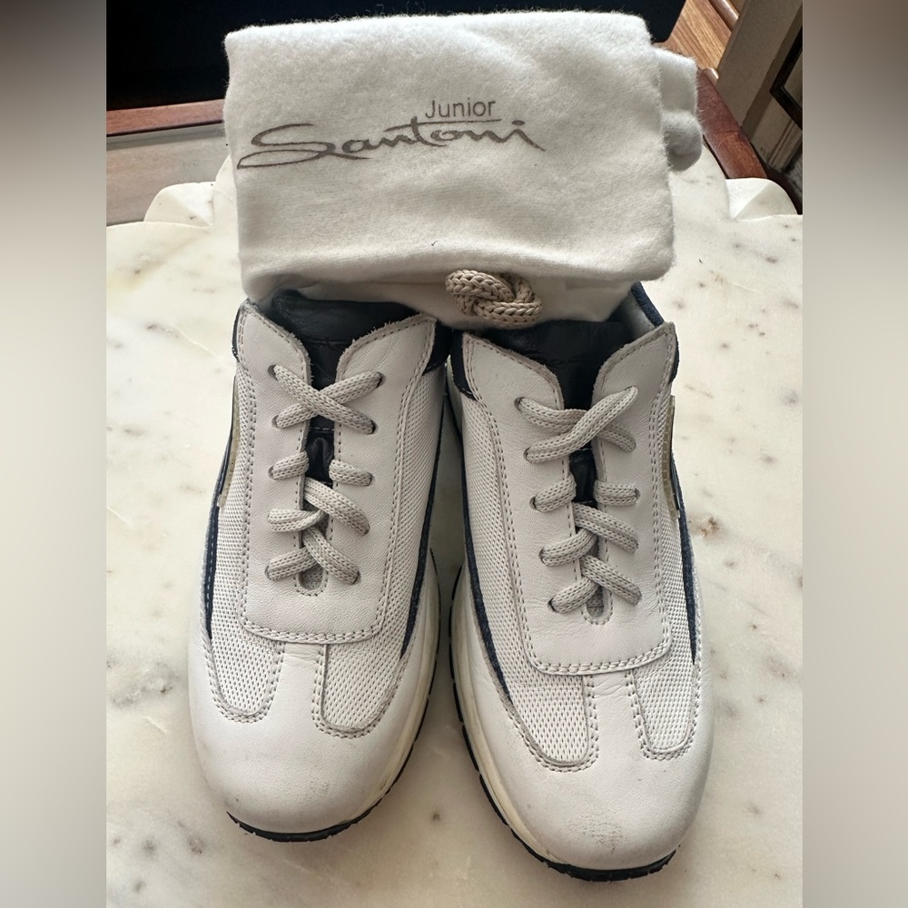 SANTONI Boys’ Leather Round ToeTennis Sneakers